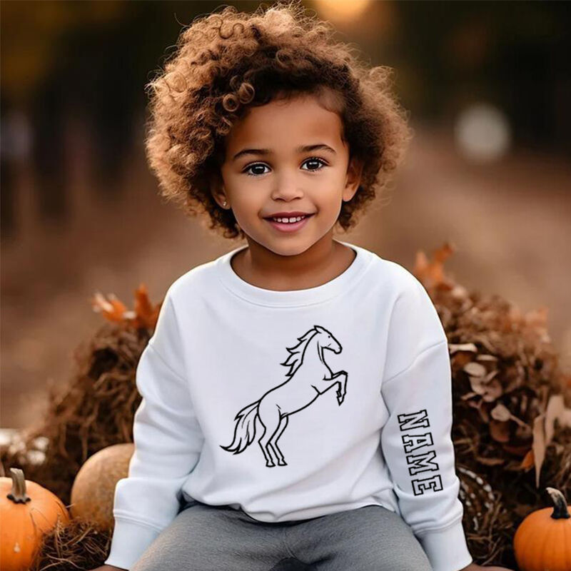 Personalized Kids Sweatshirt With Customized Name And Horse Pattern Children's Gifts