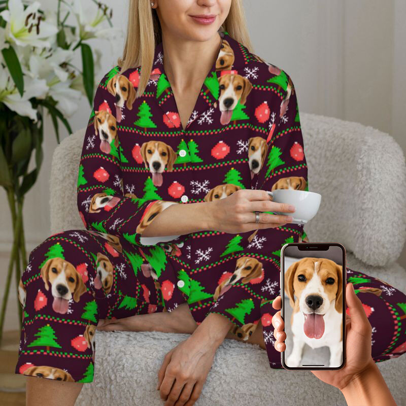 Personalized Pajamas Custom Pet Photo Christmas Icons Pixel Design Playful Gift for Pet Lovers