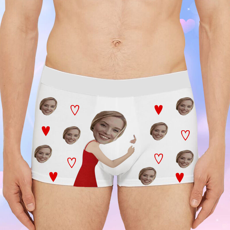 Personalized Photo Men's Underwear Boxer Briefs With Heart Pattern Best Gift for Valentine's Day
