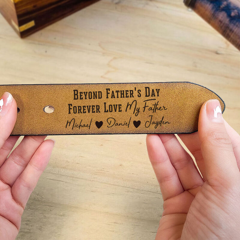 Custom Engraved Leather Belt with Custom Child’s Names Funny Birthday Gift for Dad