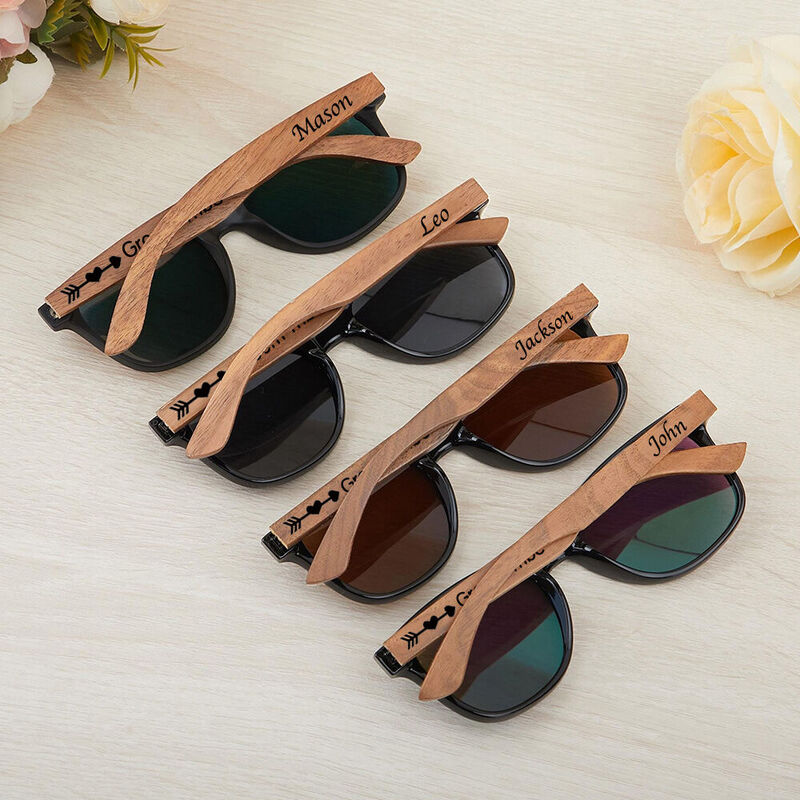 Personalized Sunglasses with Custom Names Wooden Frames Wedding Atmosphere Glasses for Groomsmen