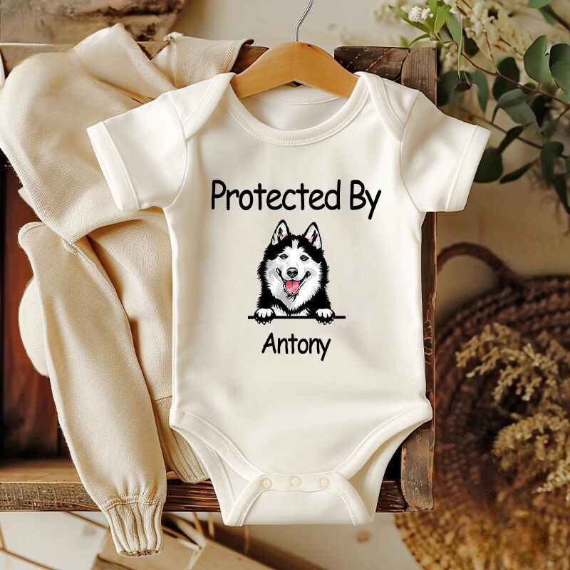 Personalized Baby Onesie Protected By Custom Dog and Cat Perfect Baby Shower Gift for Pet Lovers