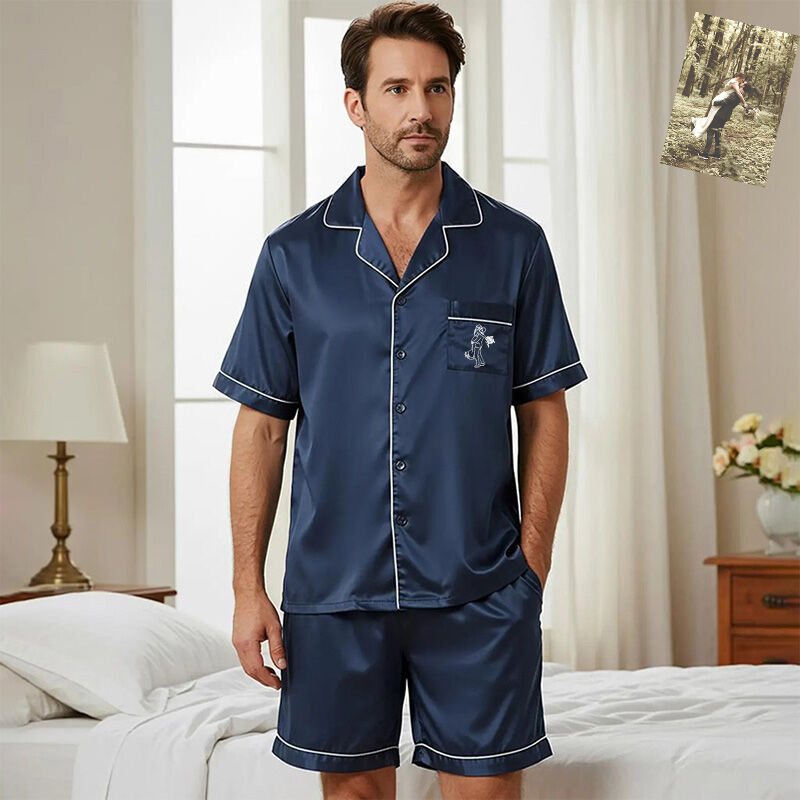 Personalized Embroidered Pajama Set with Custom Picture Romantic Gift for Husband