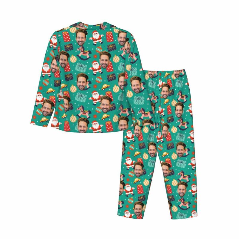 Personalized Pajamas Custom Photo Santa Claus Hobbyhorse Cute Pattern Design Gift for Family
