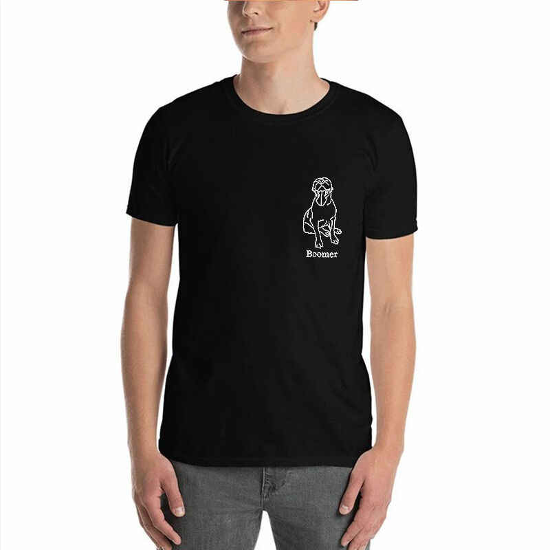 Personalized T-shirt Custom Embroidered Pet Contour Line Drawing Unique Gift for Pet Lover