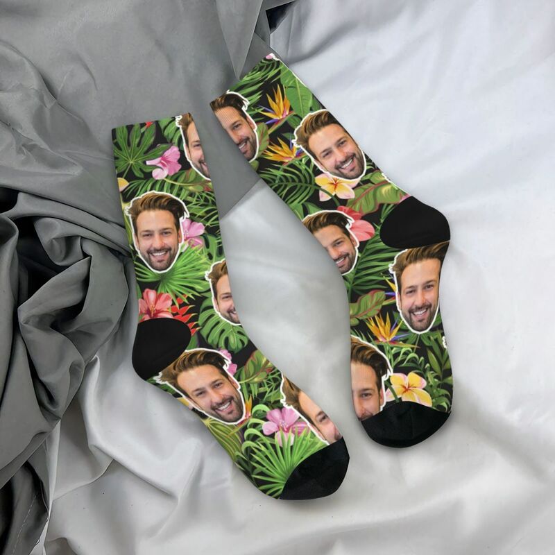 Custom Face Socks Hawaiian Style Mid-Calf Socks Perfect for Vacation