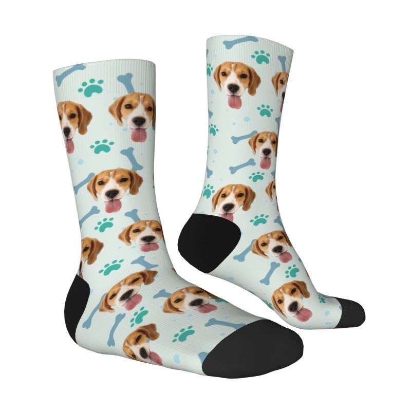 Customized Face Socks Pet Paw and Bones Print Gifts for Pet Lovers