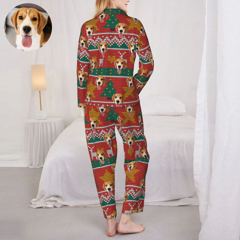 Personalized Pajamas Custom Photo Christmas Tree Star Pixel Pattern Design Perfect Gift for Family