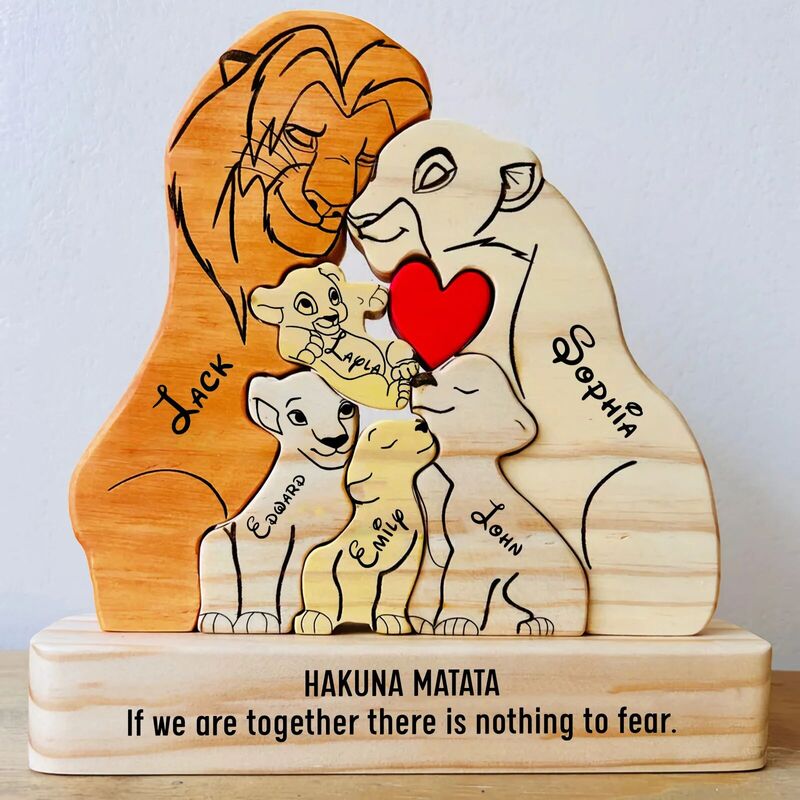 Personalized Lion Family Wooden Puzzle Memorial Gift For The Family