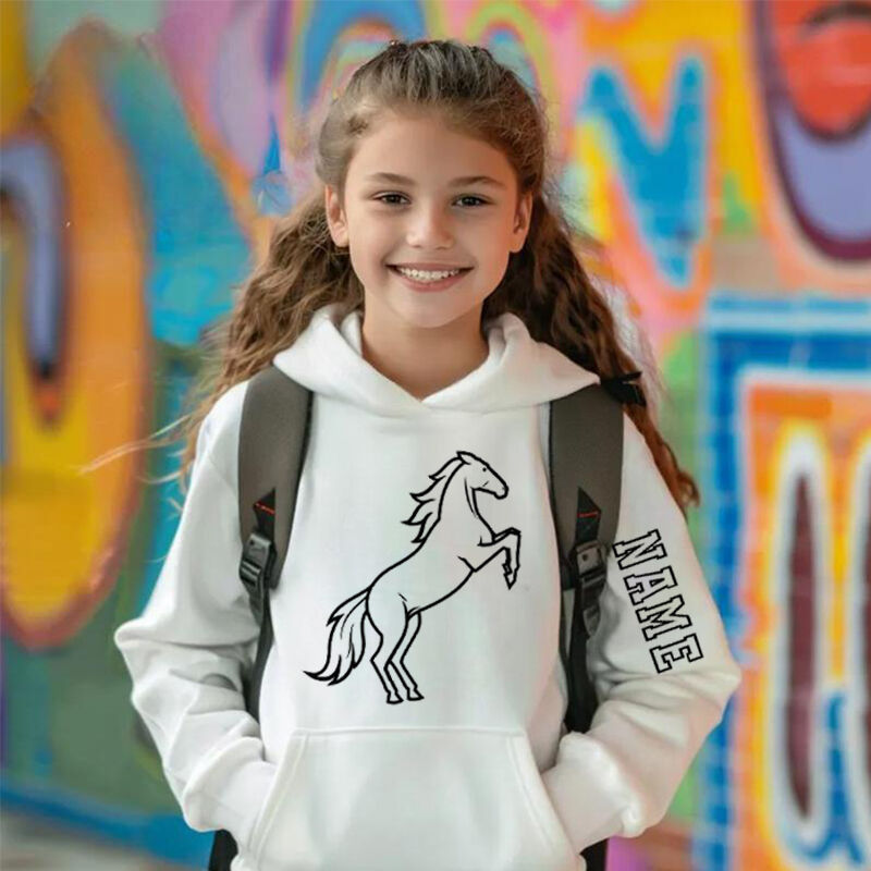 Personalized Kids Hoodie With Customized Name And Horse Pattern Children's Gifts