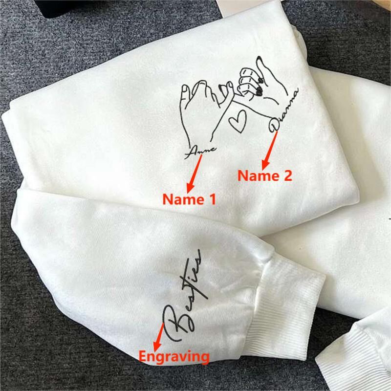 Personalized Sweatshirt Embroidered Pinky Promise Pattern with Custom Name Unique Gift for Besties