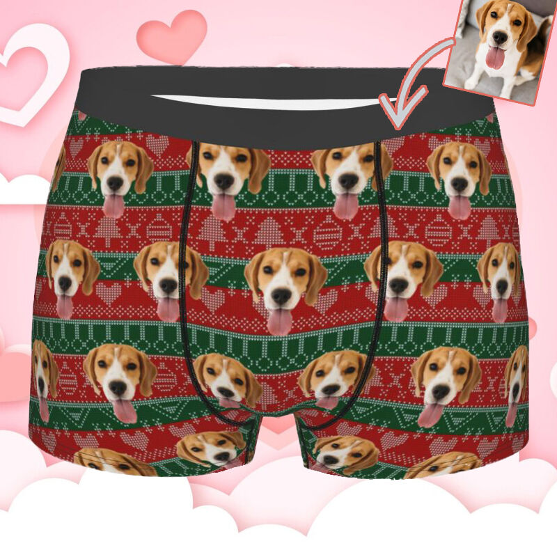 Personalized Photo Men's Underwear Boxer Briefs with Tree Pattern Unique Gift for Christmas
