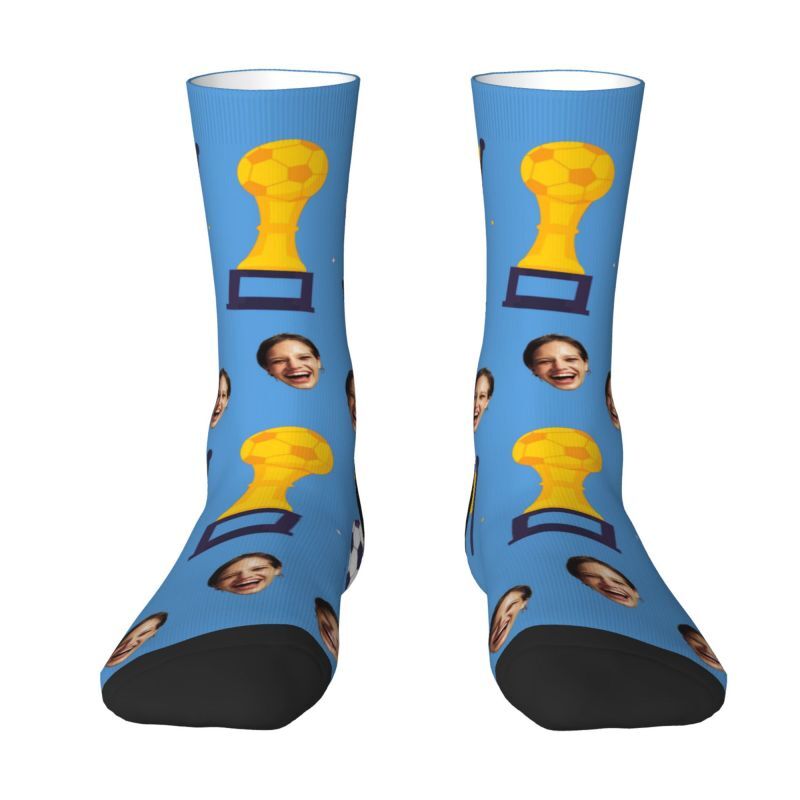 Custom Face Socks with Football Pattern Can Add Photos for Friends