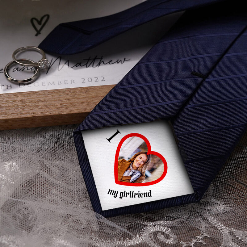 Custom Picture Tie Best Gift for Boyfriend "I Love My Girlfriend"