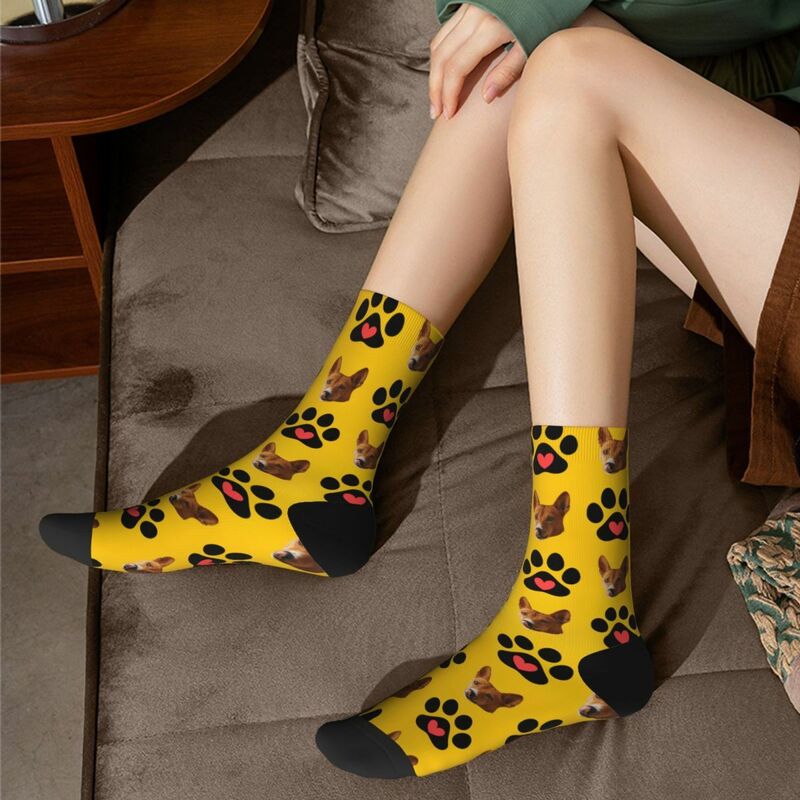 Personalized Face Socks with Black Paw Print Gift for Pet Lovers