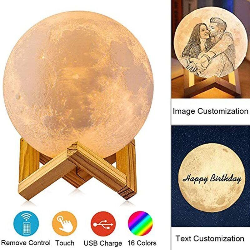 Personalisierte 3D Foto Mond Lampe 16 Farben
