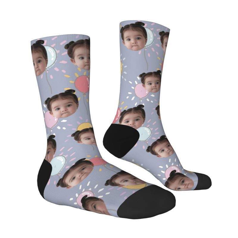 Customized Face Socks 3D Printed with Photos of Kids Gift for Mom