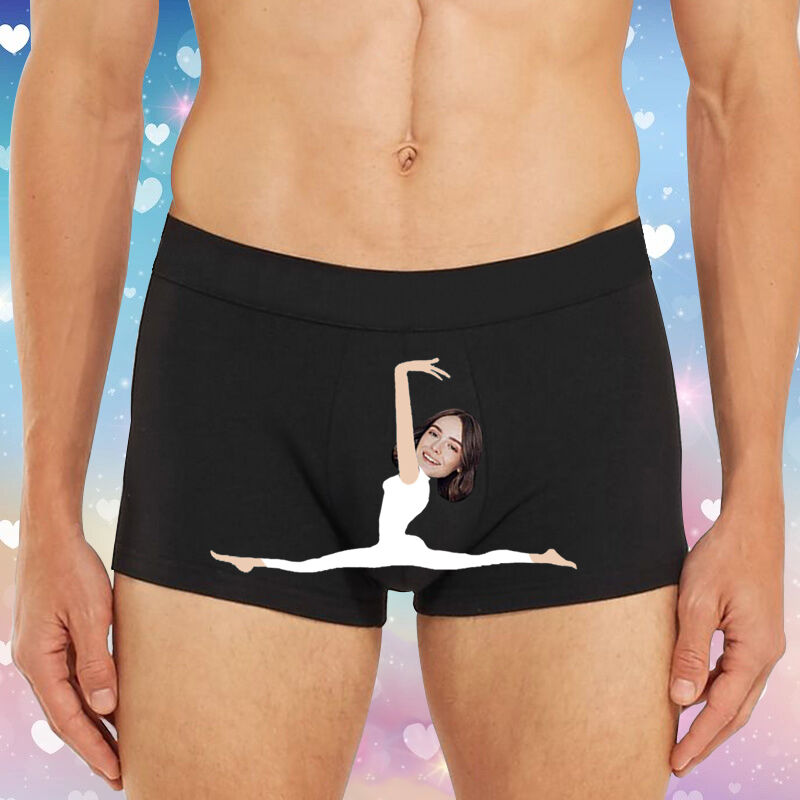 Personalized Photo Men's Underwear Boxer Briefs with Yoga Girl Pattern Funny Present for Boyfriend