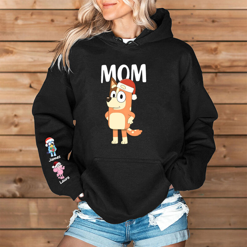 Personalized Hoodie Custom Bluey Mama Cartoon Pattern Christmas Design Perfect Gift for Mom