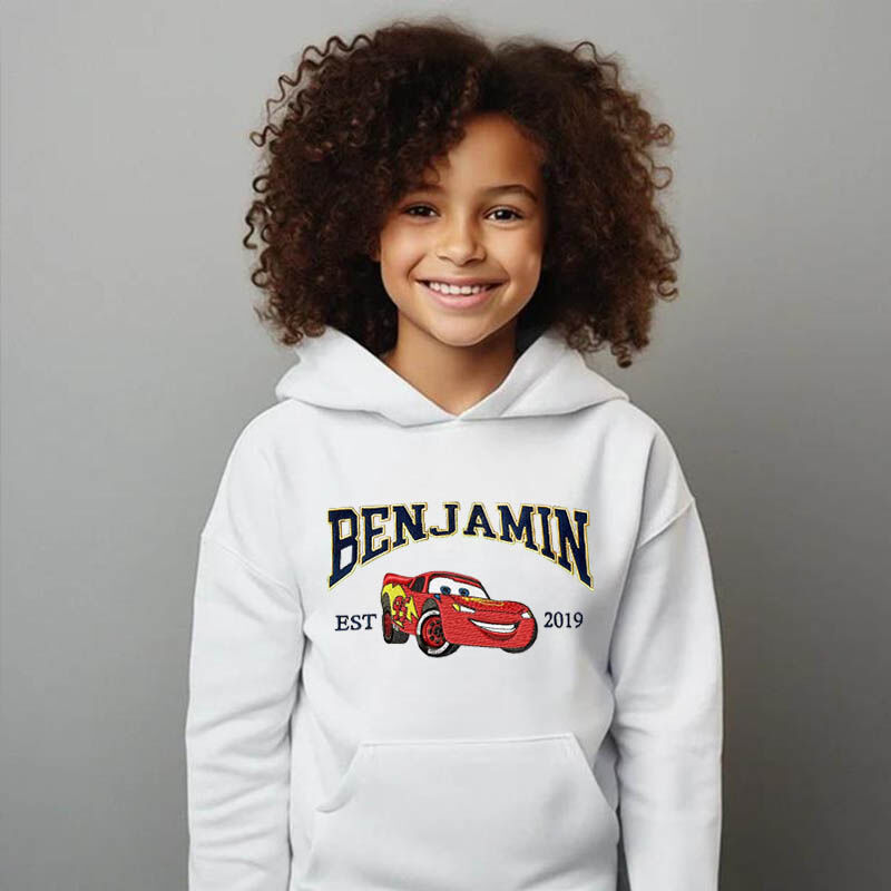 Personalized Kids Embroidered Hoodie Custom Cars Cartoon Patterns Creative Gift for Children