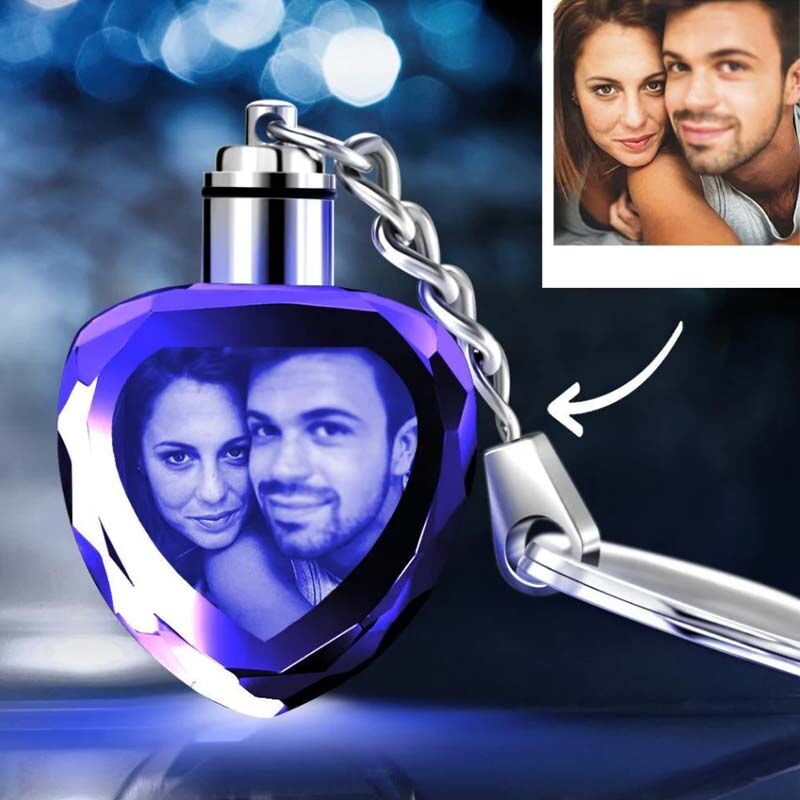 Gifts for Dad Custom Crystal Heart Shape Photo Key Chain