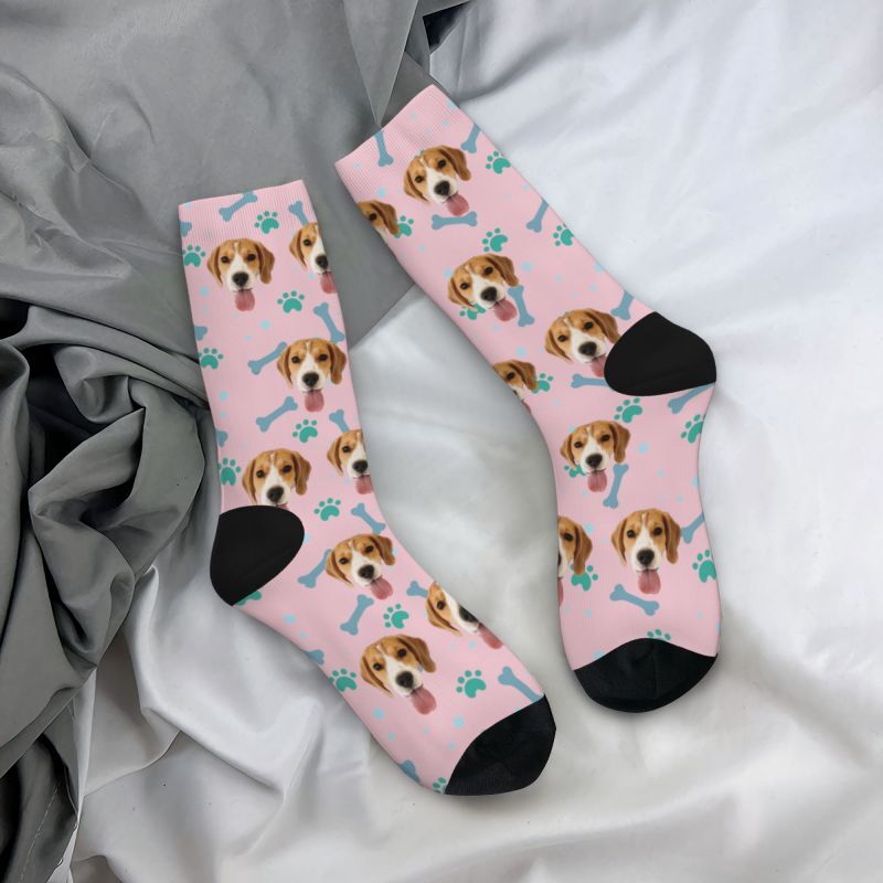 Customized Face Socks Pet Paw and Bones Print Gifts for Pet Lovers