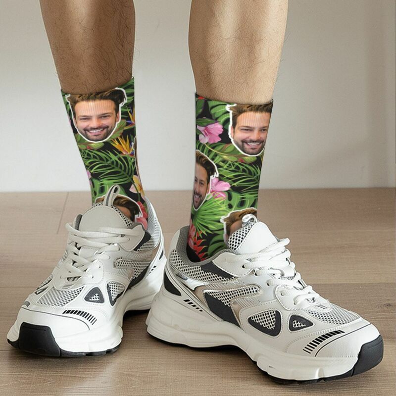 Custom Face Socks Hawaiian Style Mid-Calf Socks Perfect for Vacation