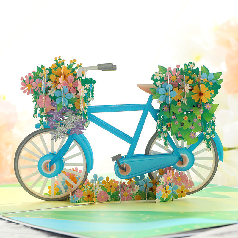 3D Bicycle And Beautiful Flower Pop Up Card Creative Gift