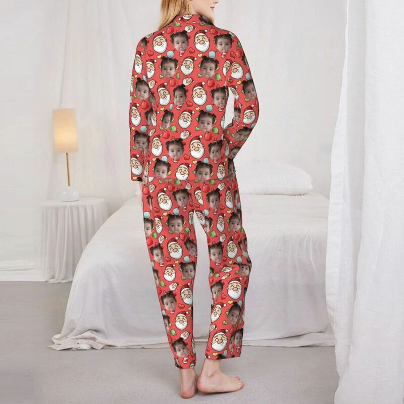 Personalized Pajamas Custom Photo Santa Claus Colorful Style Pattern Design Christmas Gift for Family