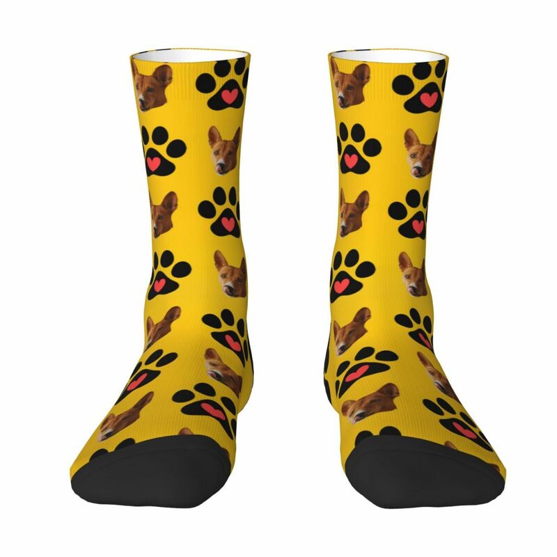 Personalized Face Socks with Black Paw Print Gift for Pet Lovers