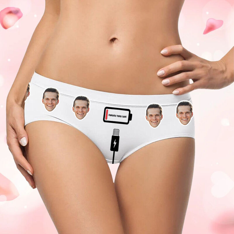 Personalized Picture Women's Underwear Creative Gift for Dear Wife "Charge Your Love"
