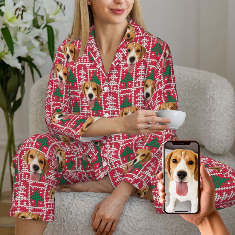 Personalized Pajamas Custom Pet Photo Christmas Tree Pattern Design Great Gift for Pet Lovers