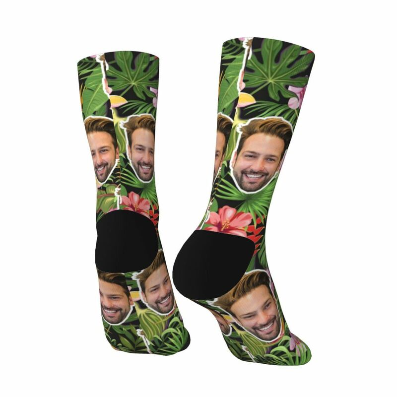 Custom Face Socks Hawaiian Style Mid-Calf Socks Perfect for Vacation