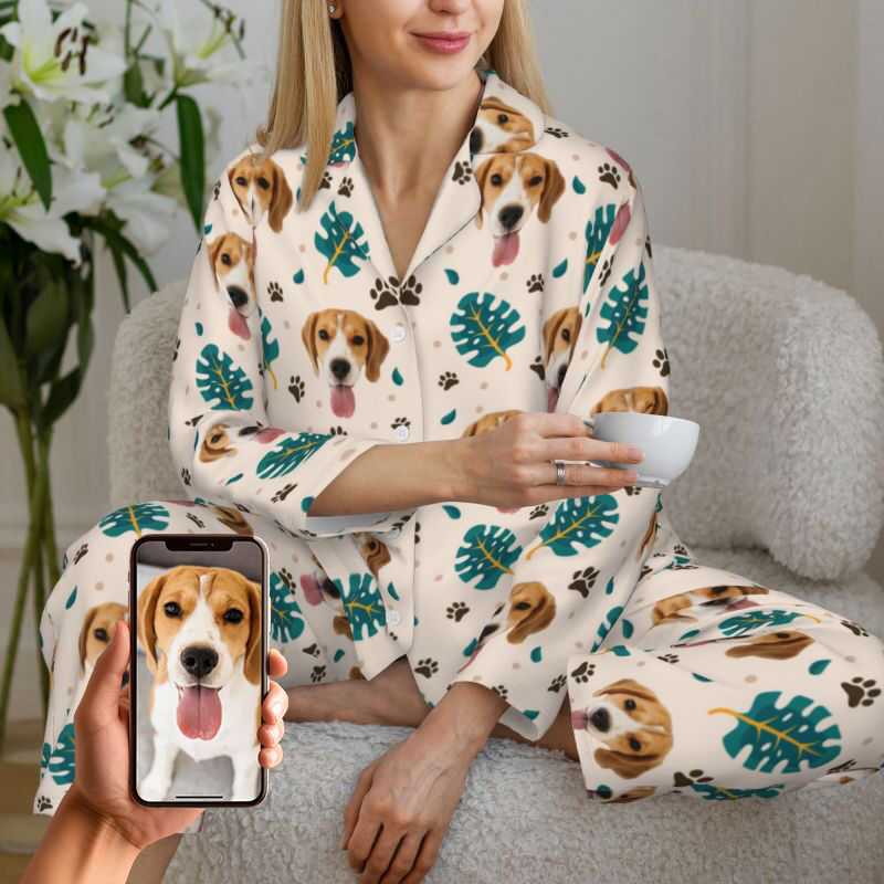 Personalized Pajamas Custom Pet Photo Palm Frond Clean Spring Design Great Gift for Pet Lovers