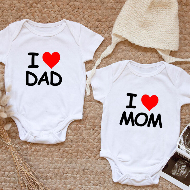 Personalized Baby Onesie I Love Dad and Mom Custom Nickname Unique Warm Baby Shower Gift for Family