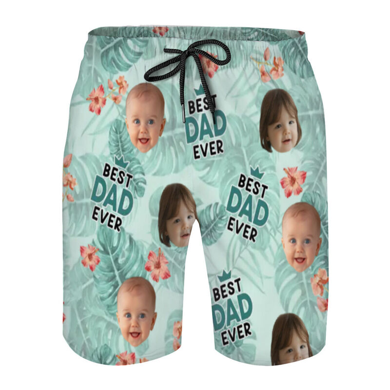 Personalized Picture Men's Beach Shorts with Red Flower Pattern Beautiful Gift for Father