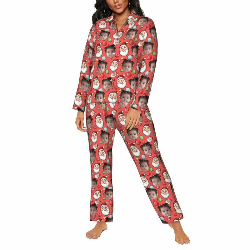 Personalized Pajamas Custom Photo Santa Claus Colorful Style Pattern Design Christmas Gift for Family