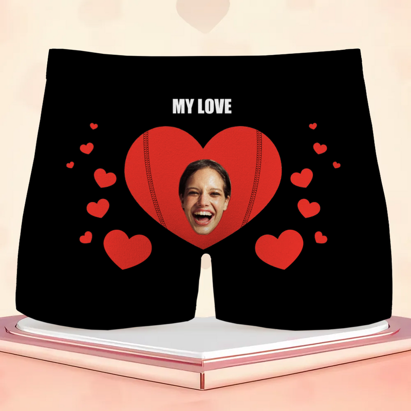 Personalized Photo Men's Underwear Boxer Briefs with Heart Pattern Perfect Gift for Husband