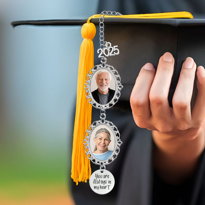 Custom Graduation Tassel Text 2025 Charm with Angel Wing Add Photo Memorial Gift for Graduation