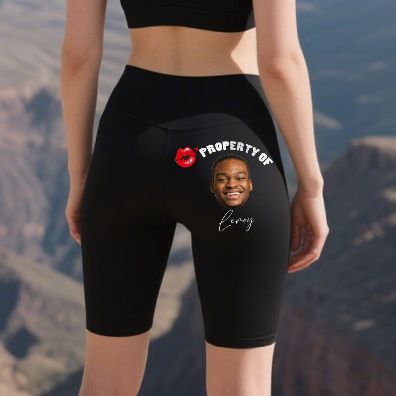 Personalized Biker Leggings Property Of You Custom Photo and Name Design Funny Gift for Her Lover Wife