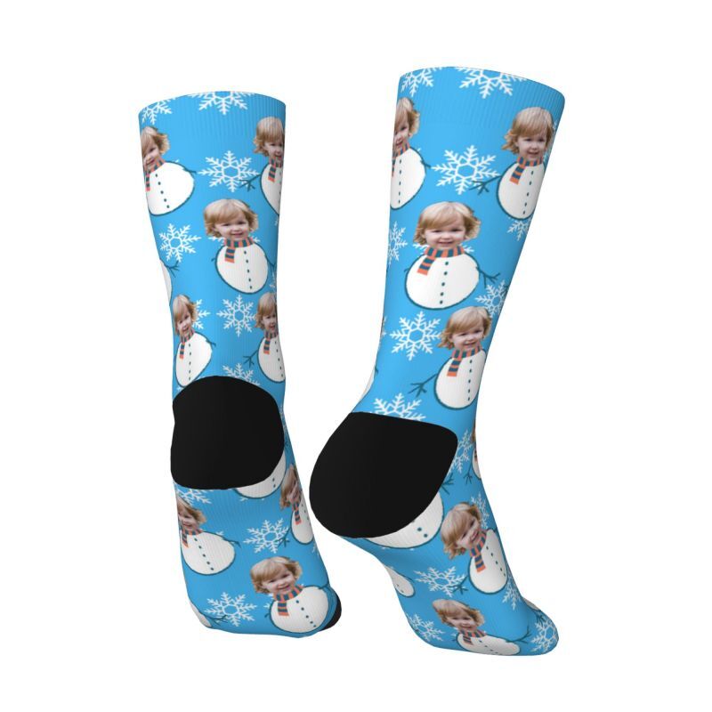 Custom Face Socks with Funny Snowman Pattern Add Kids Photo Christmas Gift for Parents