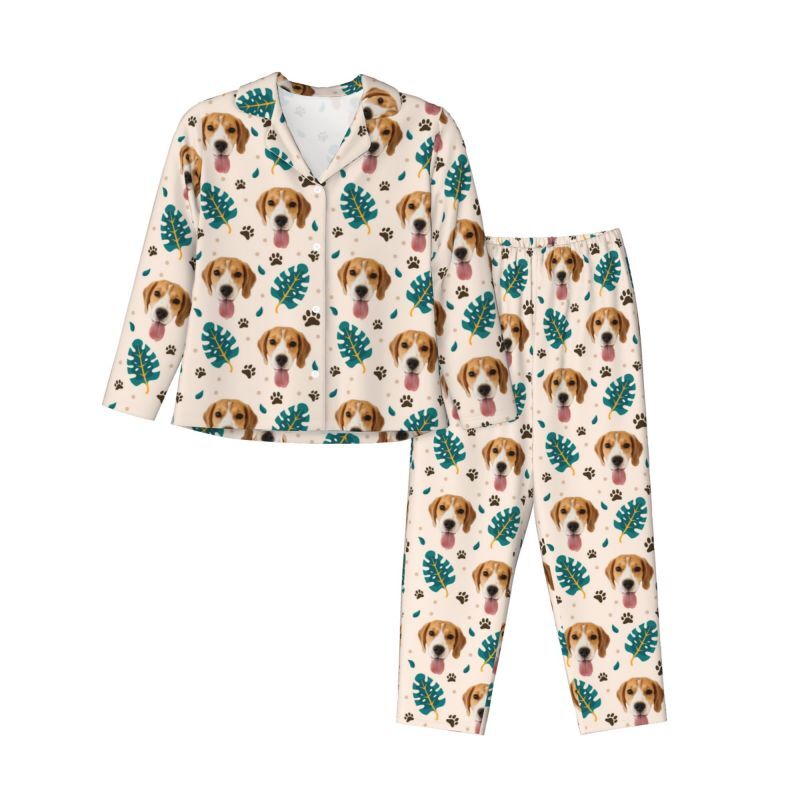 Personalized Pajamas Custom Pet Photo Palm Frond Clean Spring Design Great Gift for Pet Lovers