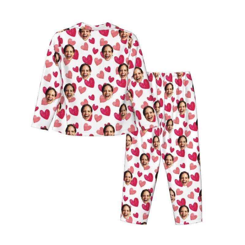 Personalized Pajamas Custom Photo Pink Love Heart Style Design Vibrant Cute Gift for Her Family