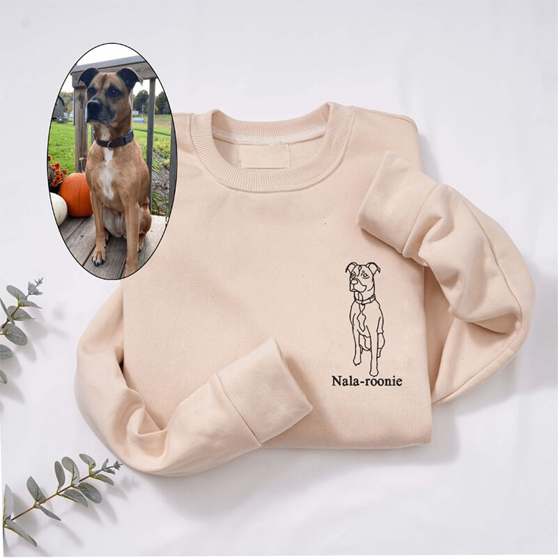 Personalized Sweatshirt Custom Embroidered Pet Contour Line Drawing Lovely Gift for Pet Lover
