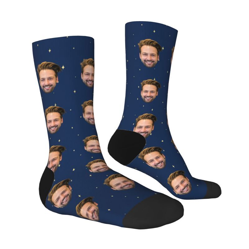 Customized Face Socks Dark Blue Starry Sky Socks for Him