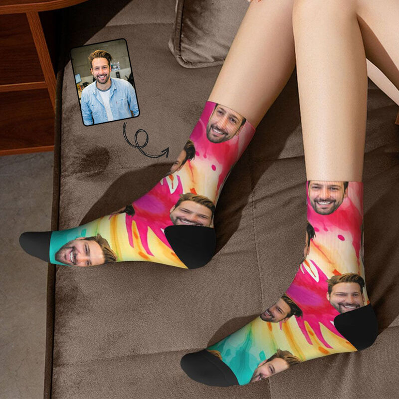 Custom Face Socks Tie Dye Swirl Style Mid-calf Socks