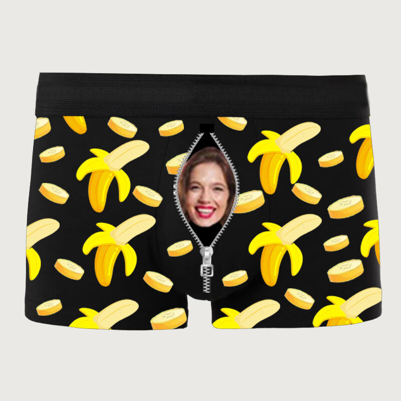Personalized Photo Men's Underwear Boxer Briefs with Banana Pattern Funny Gift for Valentine's Day