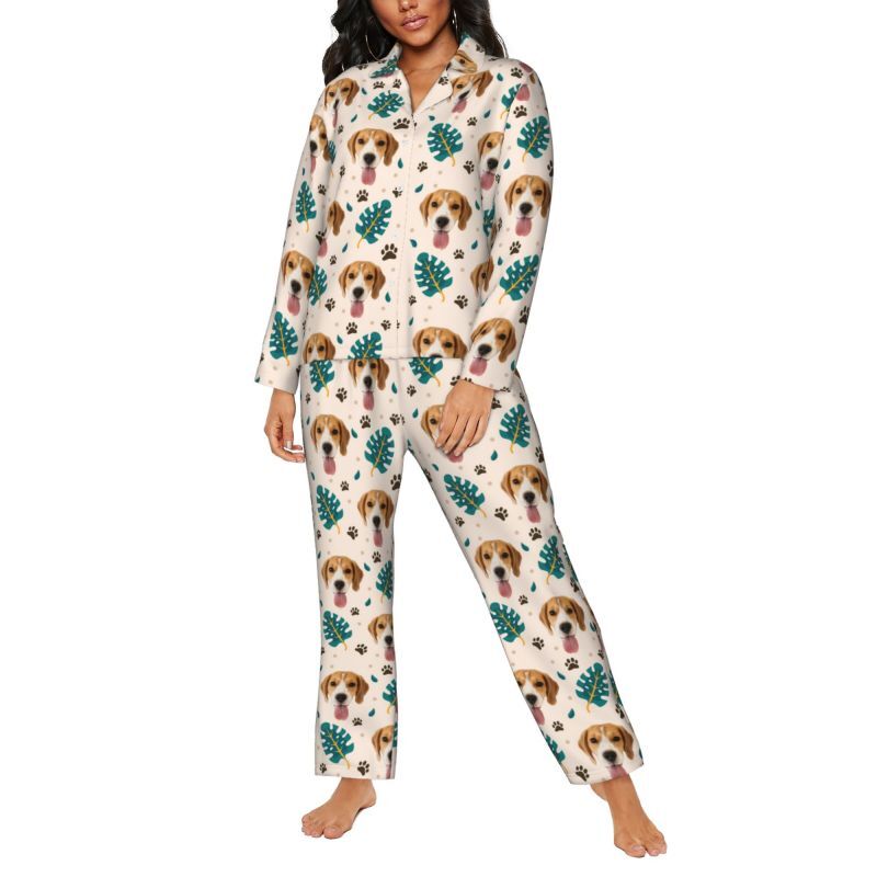 Personalized Pajamas Custom Pet Photo Palm Frond Clean Spring Design Great Gift for Pet Lovers