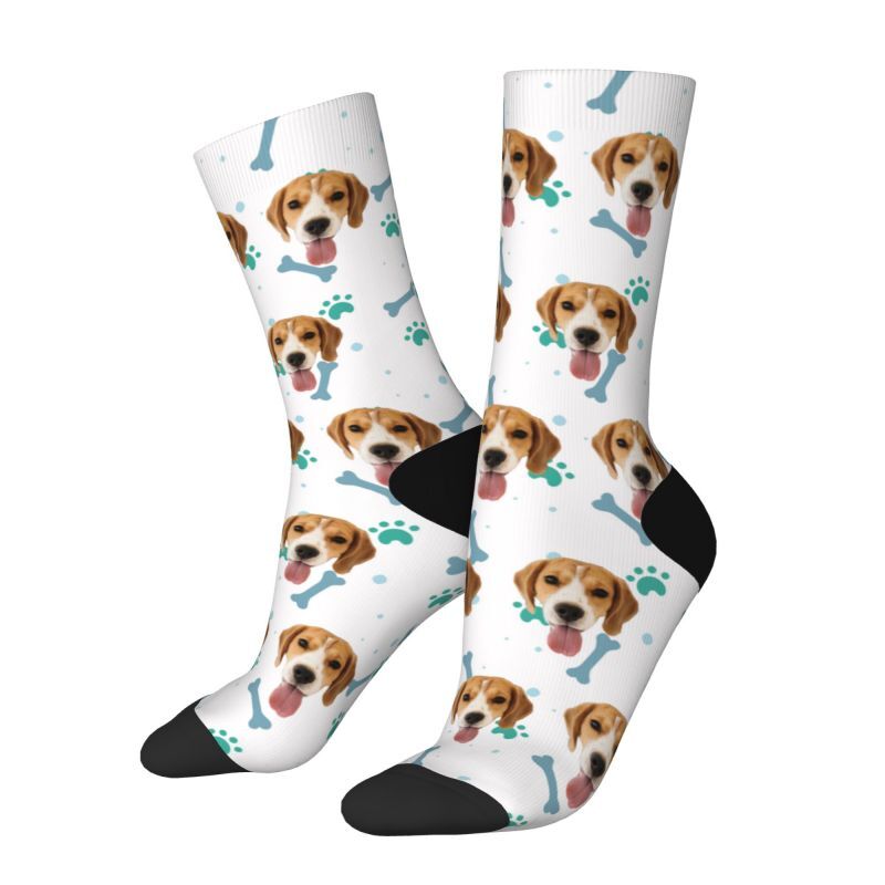 Customized Face Socks Pet Paw and Bones Print Gifts for Pet Lovers
