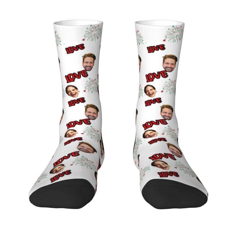 Customized Face Socks with Love Text for Anniversary Gifts for Couples